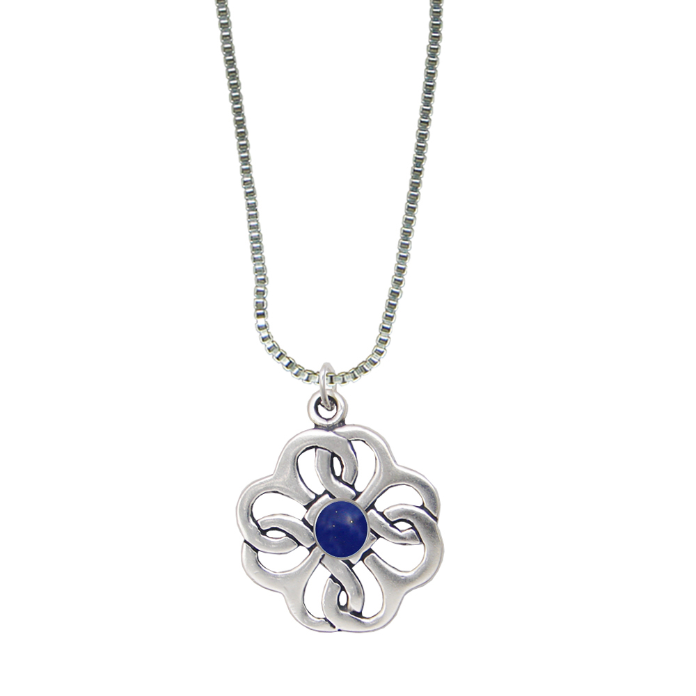 Sterling Silver Celtic Knot Flower Pendant Lapis Lazuli